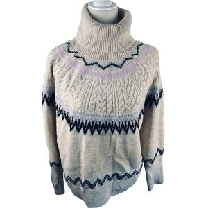 A new day knit turtleneck sweater cream print XL multicolor Fair Isle